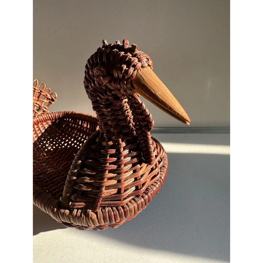 Vintage Handwoven Wicker/Rattan Duck Basket – Decorative Farmhouse Décor